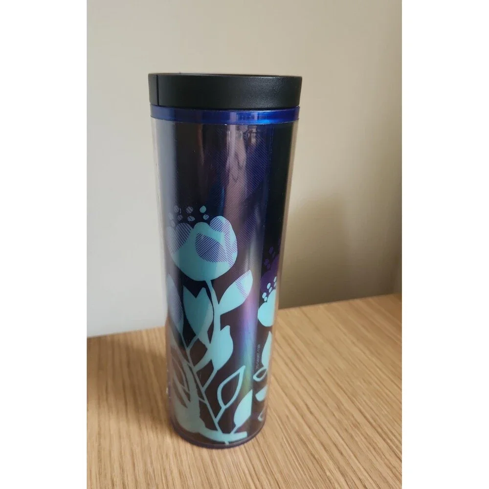 Starbucks 2013 Blue Poppy Flower Travel Tumbler 16oz